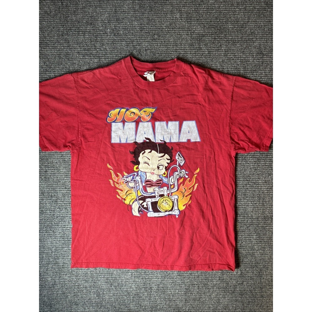 Vintage Y2K 2001 Betty Boop HOT MAMA Motorcycle Red T-shirt Freeze XL Grunge